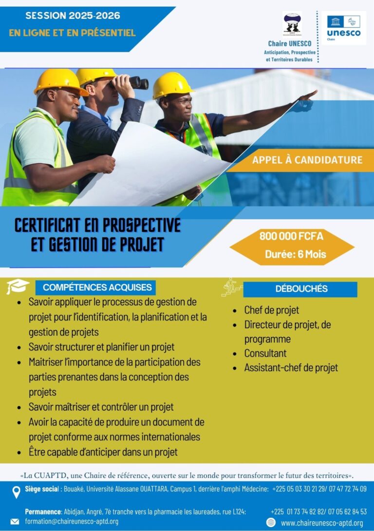 Protégé : CERTIFICAT EN PROSPECTIVE ET GESTION DE PROJET