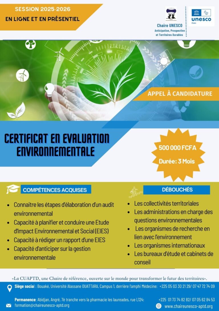 Protégé : CERTIFICAT EN EVALUATION ENVIRONNEMENTALE